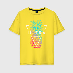 Женская футболка хлопок Oversize Ананас с надписью Ultra summer