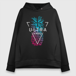 Женское худи Oversize хлопок Ананас с надписью Ultra summer