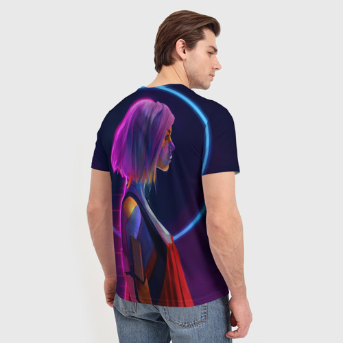 Мужская футболка 3D Девушка в неоне, цвет 3D печать - фото 4