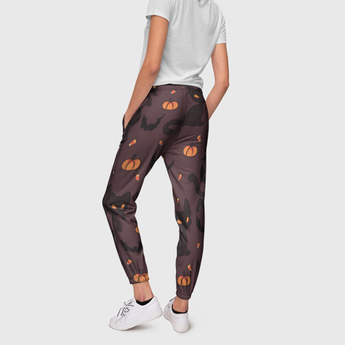 Женские брюки 3D с принтом Хэллоуиновский кот, вид сзади #2