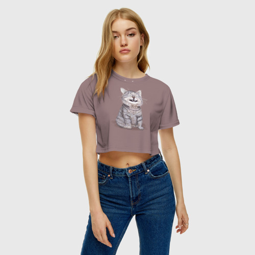 Женская футболка Crop-top 3D Котёнок ыыы, цвет 3D печать - фото 3