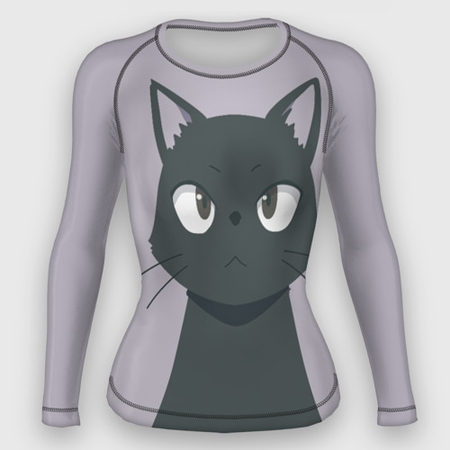 Женский рашгард 3D с принтом Черный Кот из аниме, вид спереди #2