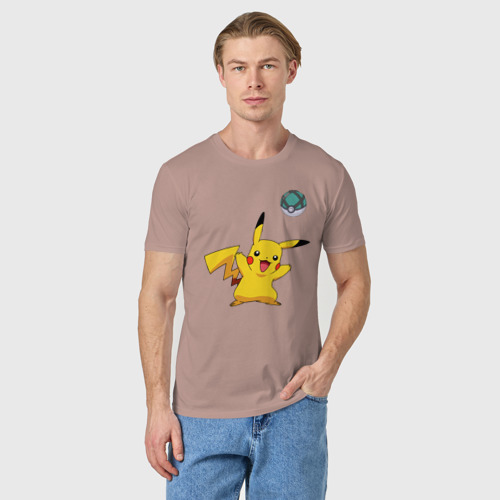 Мужская футболка хлопок Pokemon Pikachu 1, цвет пыльно-розовый - фото 3