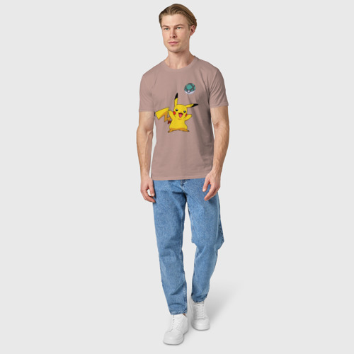 Мужская футболка хлопок Pokemon Pikachu 1, цвет пыльно-розовый - фото 5