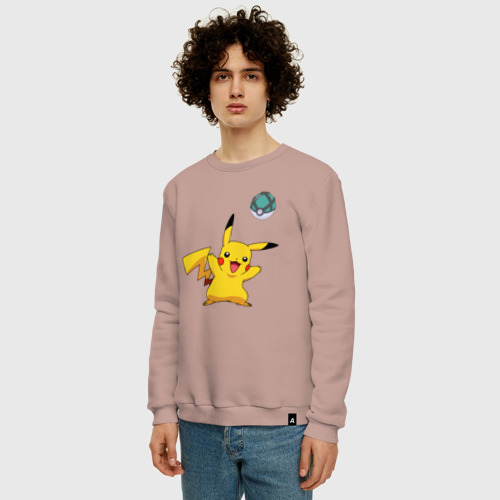 Мужской свитшот хлопок Pokemon Pikachu 1, цвет пыльно-розовый - фото 3