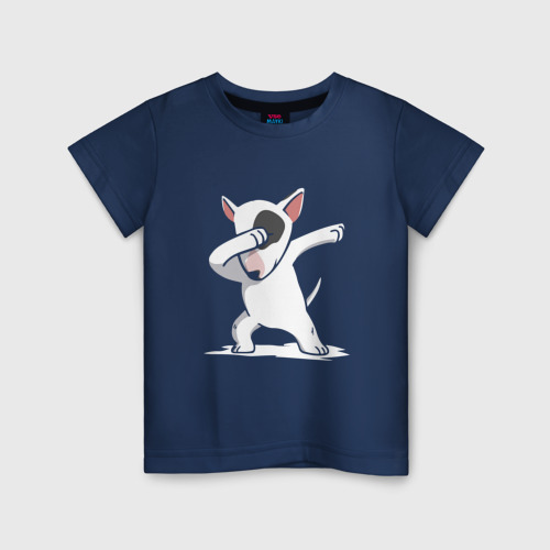 Детская футболка из хлопка с принтом Dab — bull terrier, вид спереди №1