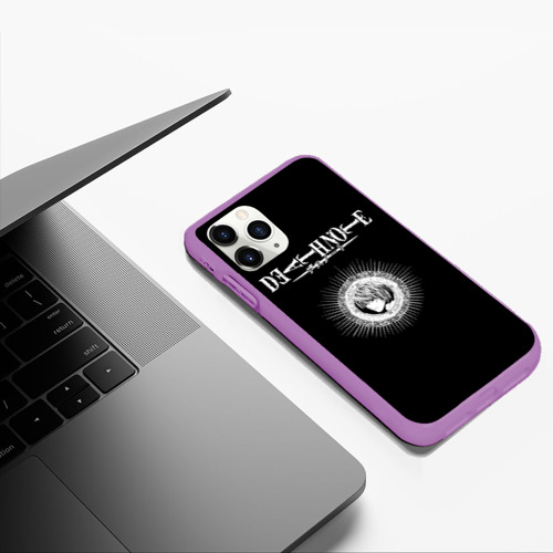 Чехол для iPhone 11 Pro Max матовый Манга Тетрадь Смерти логотип, цвет фиолетовый - фото 5