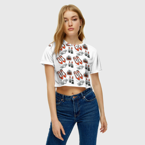 Женская футболка Crop-top 3D Модные штучки, цвет 3D печать - фото 3