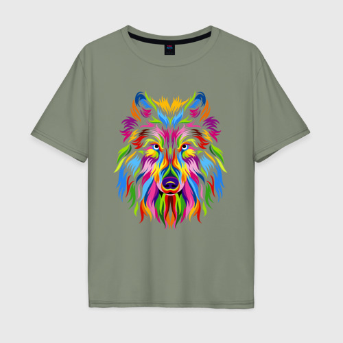 Мужская футболка хлопок Oversize Wolf, цвет авокадо