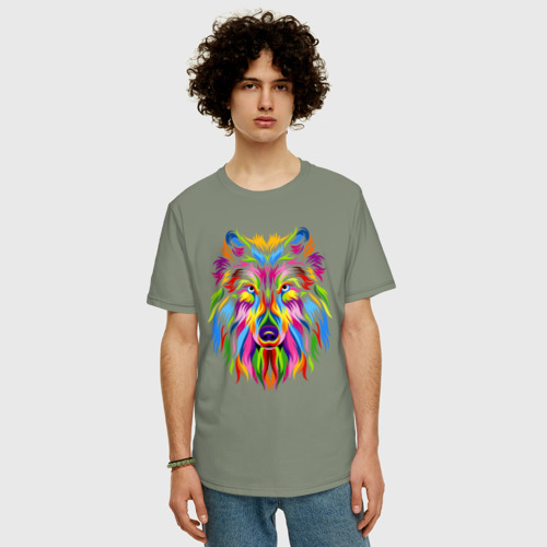 Мужская футболка хлопок Oversize Wolf, цвет авокадо - фото 3