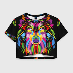 Женская футболка Crop-top 3D Neon wolf - art