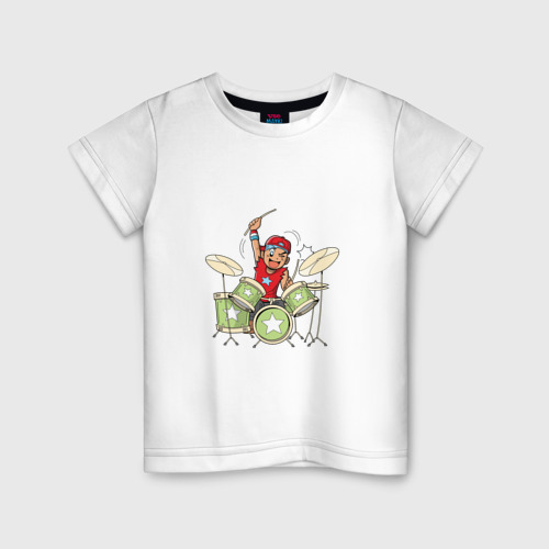 Детская футболка из хлопка с принтом Аниме барабанщик, вид спереди №1