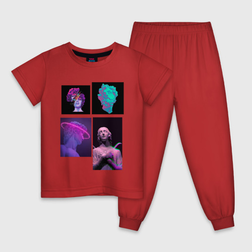 Детская пижама хлопок Vaporwave art 78, цвет красный