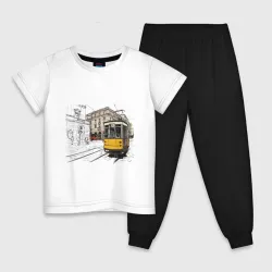 Детская пижама с белой футболкой Белый и желтый поезд