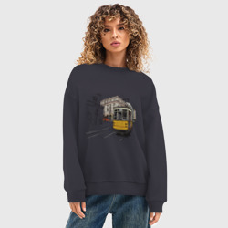 Женский свитшот oversize без начеса хлопок Белый и желтый поезд - фото 2