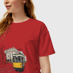 Женская футболка хлопок Oversize Белый и желтый поезд - фото 2