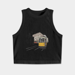 Женская укороченная майка-топ хлопок Белый и желтый поезд