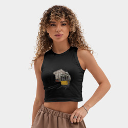 Женская укороченная майка-топ хлопок Белый и желтый поезд - фото 2