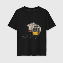 Женская футболка хлопок Oversize Белый и желтый поезд