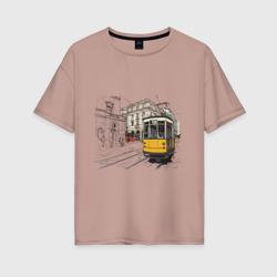 Женская футболка хлопок Oversize Белый и желтый поезд