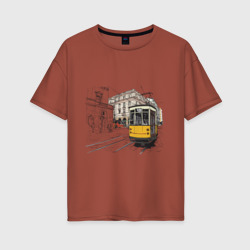 Женская футболка хлопок Oversize Белый и желтый поезд