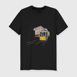 Мужская футболка хлопок Slim Белый и желтый поезд