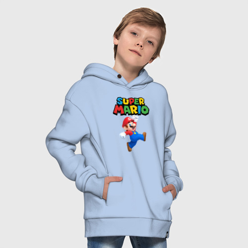 Детское худи Oversize хлопок Super Mario, цвет мягкое небо - фото 9