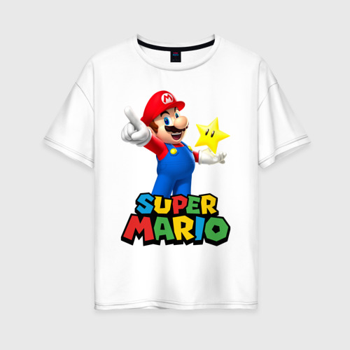 Женская футболка хлопок Oversize Super Mario, цвет белый