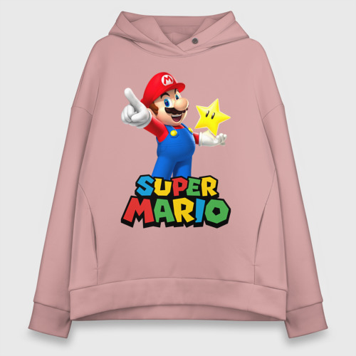 Женское худи Oversize хлопок Super Mario, цвет пыльно-розовый