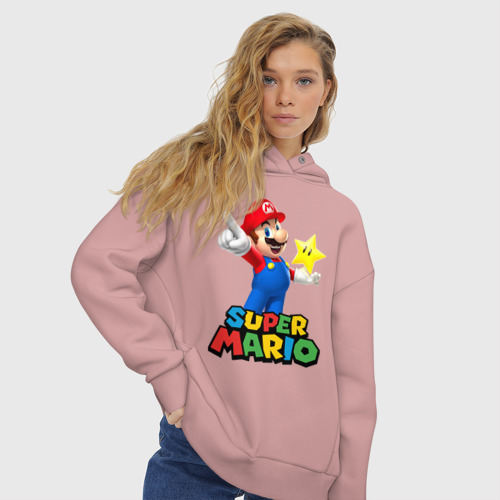 Женское худи Oversize хлопок Super Mario, цвет пыльно-розовый - фото 4