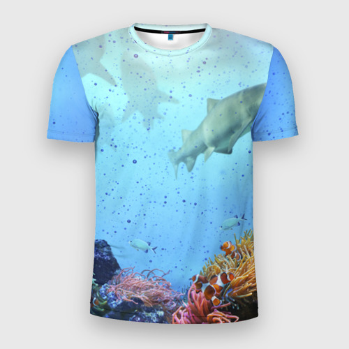 Мужская футболка 3D Slim с принтом Акулы, вид спереди #2