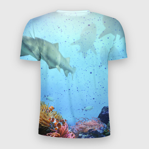Мужская футболка 3D Slim с принтом Акулы, вид сзади #1