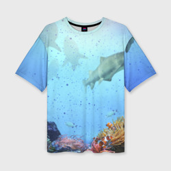 Женская футболка oversize 3D Акулы