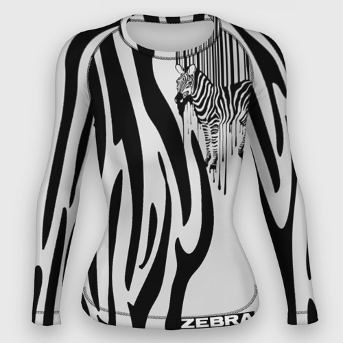 Женский рашгард 3D с принтом Zebra, вид спереди #2