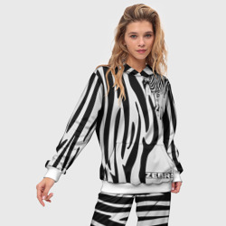Костюм с принтом Zebra для женщины, вид на модели спереди №2. Цвет основы: белый