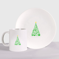 Набор: тарелка + кружка Новогодняя елка из Марио
