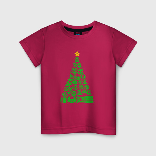 Детская футболка хлопок Новогодняя елка из Марио, цвет маджента