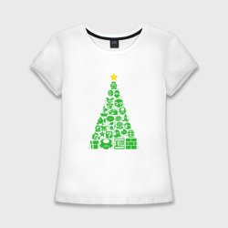 Женская футболка хлопок Slim Новогодняя елка из Марио