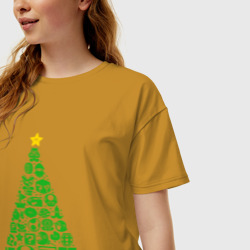 Женская футболка хлопок Oversize Новогодняя елка из Марио - фото 2