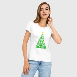 Женская футболка хлопок Slim Новогодняя елка из Марио - фото 2