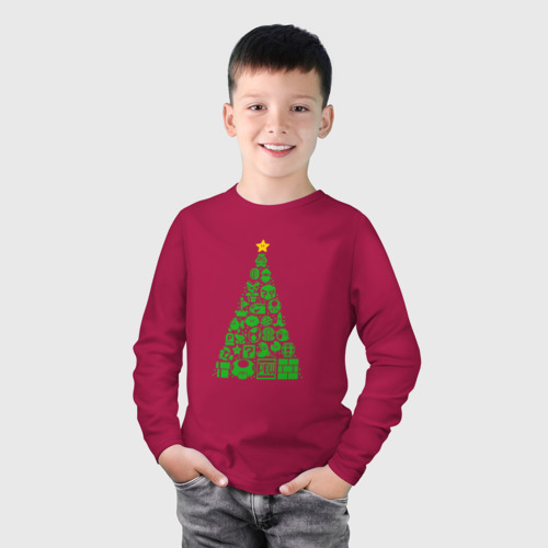 Детский лонгслив хлопок Новогодняя елка из Марио, цвет маджента - фото 3