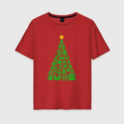 Женская футболка хлопок Oversize Новогодняя елка из Марио