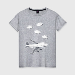Женская футболка хлопок Самолет в облаках