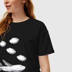 Женская футболка хлопок Oversize Самолет в облаках - фото 2
