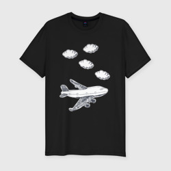 Мужская футболка хлопок Slim Самолет в облаках