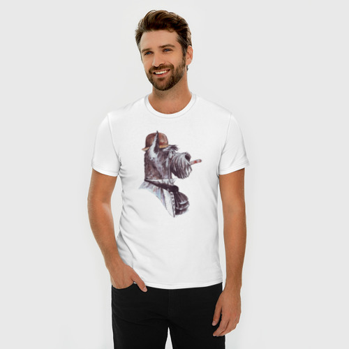 Мужская футболка хлопок Slim Собака-аристократ с сигарой, цвет белый - фото 3