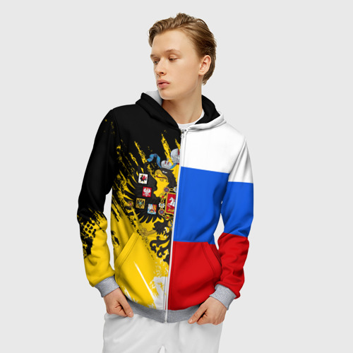Мужская толстовка 3D на молнии Российский Имперский Флаг, цвет меланж - фото 3