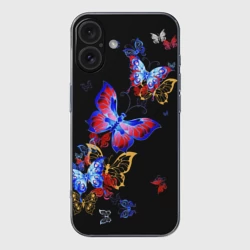 Чехол для iPhone 16 силиконовый с защитой камеры Поцелуй бабочек