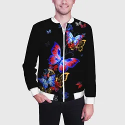 Мужской бомбер 3D Поцелуй бабочек - фото 2