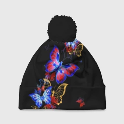 Шапка 3D c помпоном Поцелуй бабочек